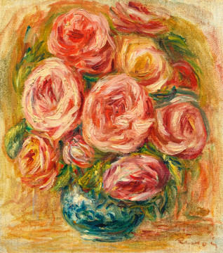 雷诺阿花瓶中玫瑰油画