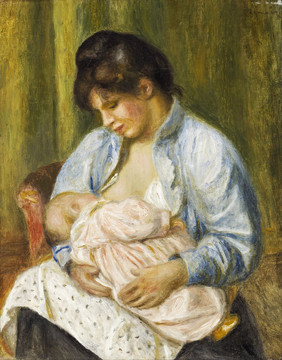 雷诺阿哺乳婴儿油画