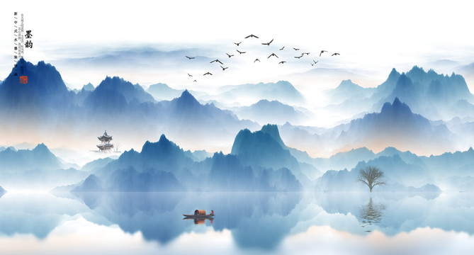 新中式水墨山水画