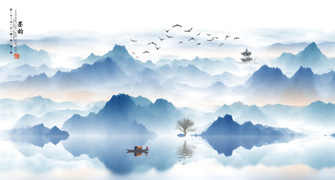 新中式水墨山水画