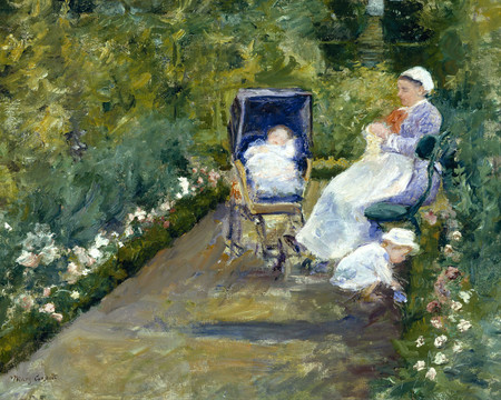 玛丽·卡萨特花园里的母亲和孩子油画