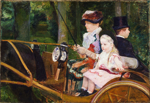 玛丽·卡萨特骑马车的母女油画