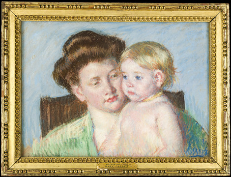 玛丽·卡萨特金框母亲和孩子油画