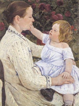 玛丽·卡萨特一对母女油画