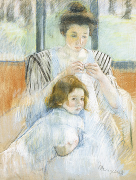 玛丽·卡萨特编织的母亲与女儿油画