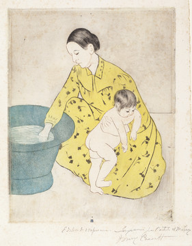 玛丽·卡萨特给小孩子洗澡油画