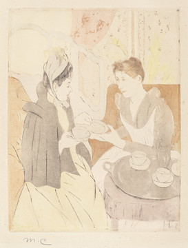 玛丽·卡萨特研究茶的贵夫人油画