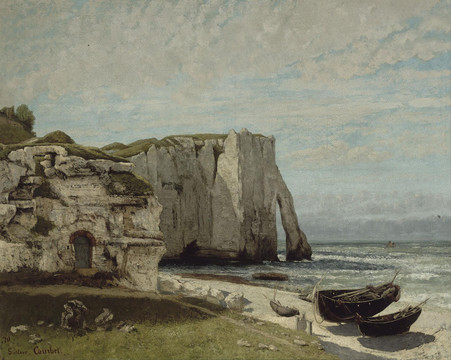 居斯塔夫·库尔贝海边断崖风景油画