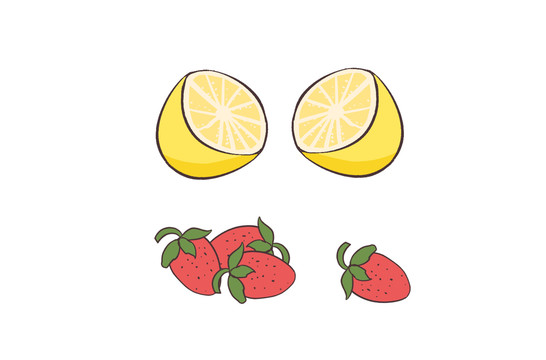 原创手绘卡通水果柠檬草莓插画