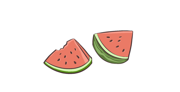 原创手绘卡通切开的西瓜水果插画