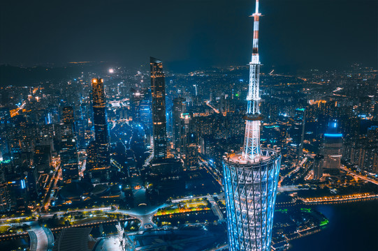 赛博朋克风广州城市夜景