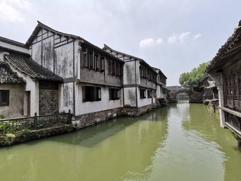 江南水乡古镇临水民居水阁建筑