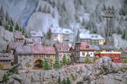 欧洲山地小镇建筑模型