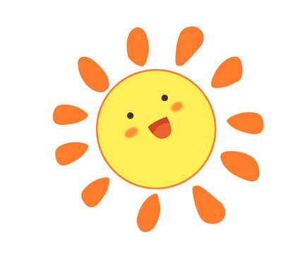 手绘黄色卡通可爱的太阳风景插画
