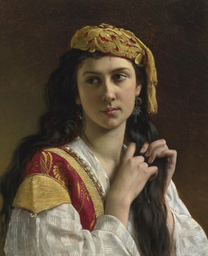 威廉·阿道夫·布格罗整理头发的女人油画