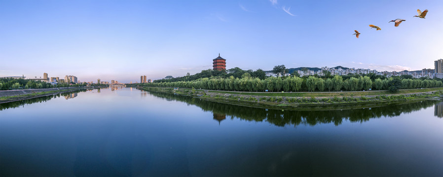 城市山水风光全景