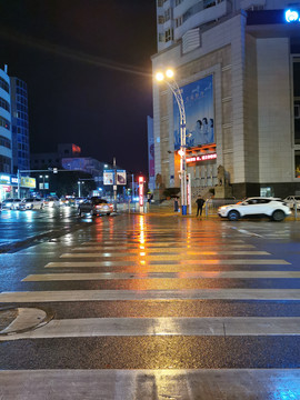红绿灯路城市道路交通夜景斑马线