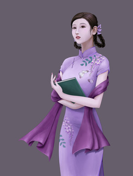 旗袍紫藤