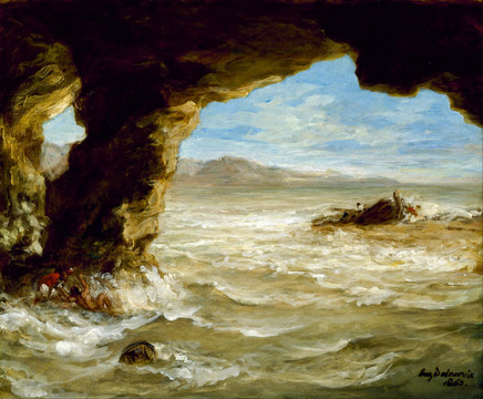 德拉克洛瓦海岸沉船油画