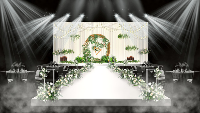 白绿小清新森系婚礼舞台