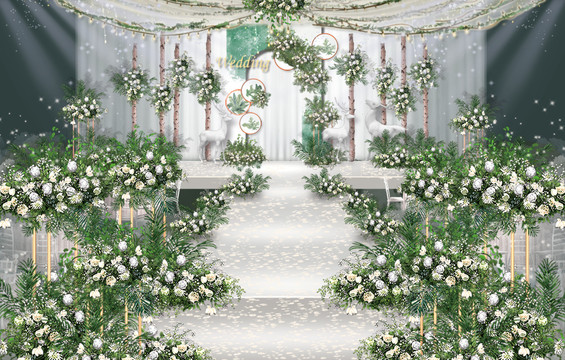 浪漫白绿婚礼舞台