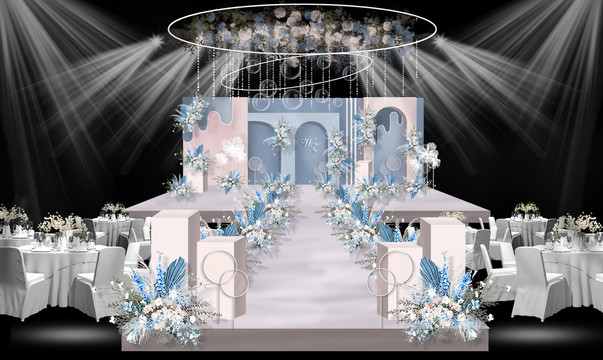 蓝粉色清新婚礼舞台