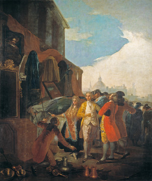 弗朗西斯科·戈雅街道上的银器商人和贵族油画