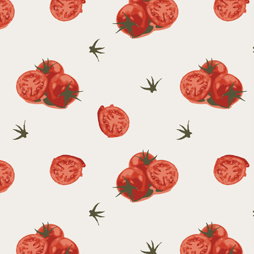 手绘水彩西红柿四方连续图案