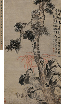 李鱓苍松秋卉图