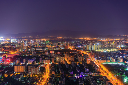 俯瞰北京城市建筑群夜景