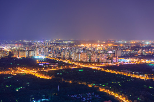 俯瞰北京城市建筑群夜景