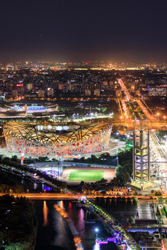 奥林匹克塔俯瞰鸟巢玲珑塔夜景