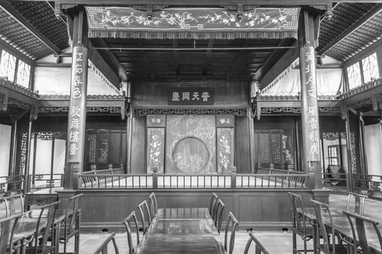 古戏台黑白老照片