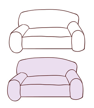 原创手绘卡通紫色沙发家具简笔画