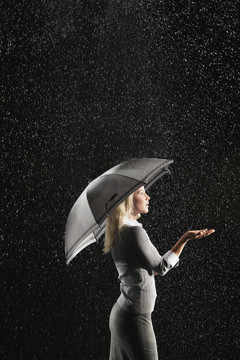 雨中撑伞的女商人