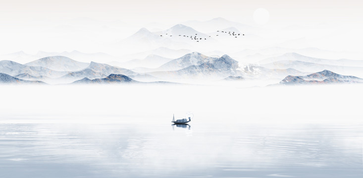 蓝色意境山水