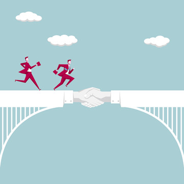 两个商人在桥上奔跑