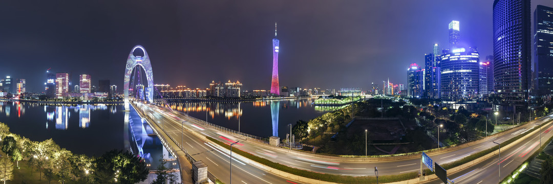 航拍中国广州城市夜景