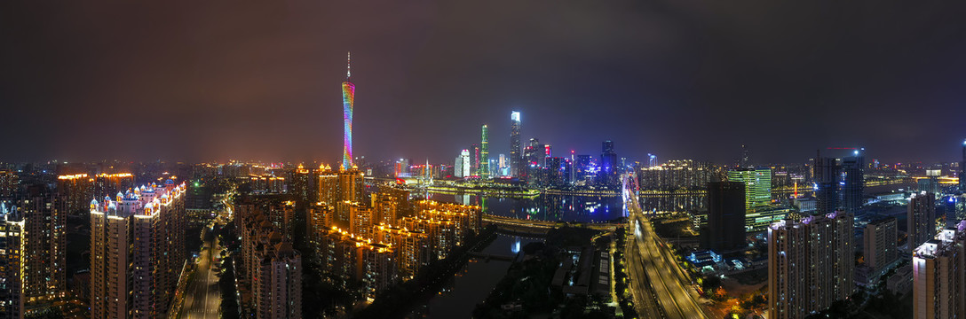 航拍中国广州城市夜景