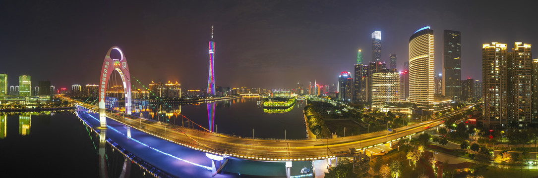 航拍中国广州城市CBD夜景
