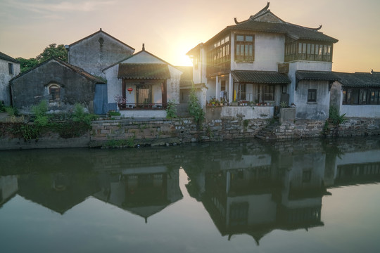 中国苏州怡庄古镇建筑和旅游风光