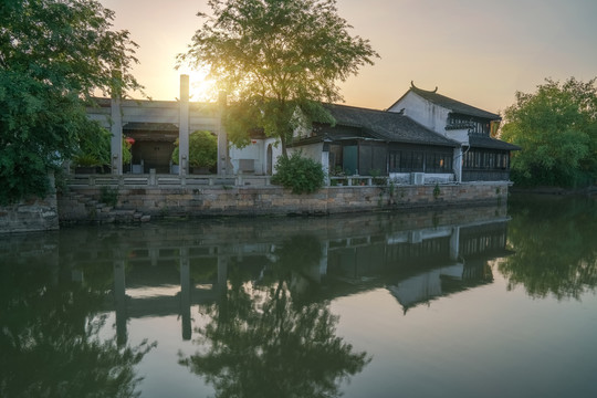 中国苏州怡庄古镇建筑和旅游风光