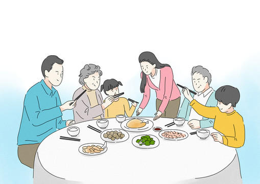 一家人吃饭使用公筷插画