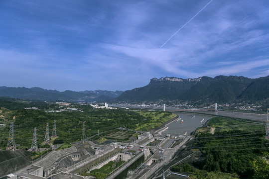 三峡大坝五级船闸摄影图