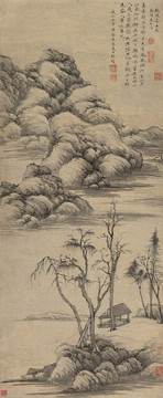 杜琼临倪云林山水图轴