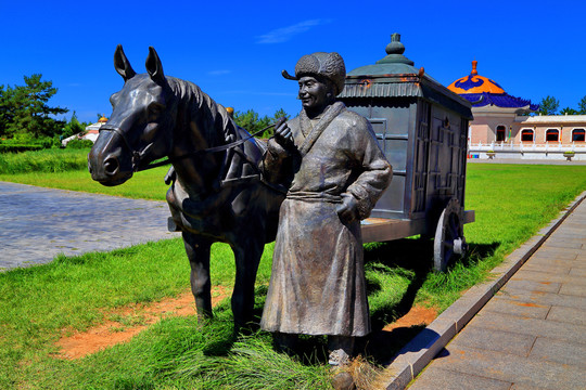 蒙古族马车雕塑