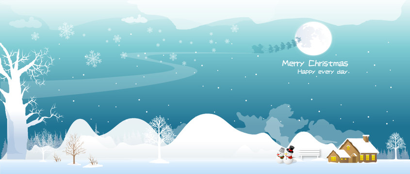 冬季雪景圣诞节快乐海报背景矢量