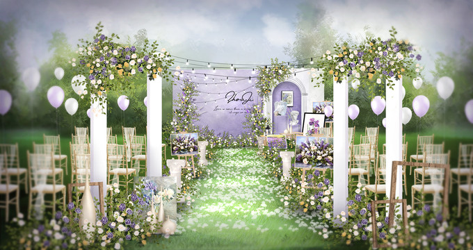 婚礼户外效果图紫色户外婚礼