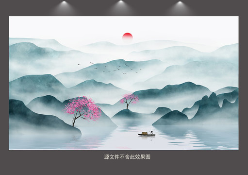 新中式意境山水背景墙壁画