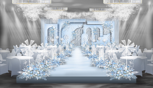 简约蓝色婚礼舞台设计效果图